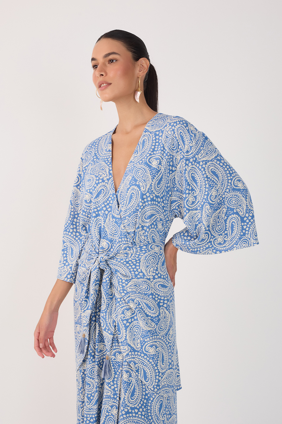 Blue Sereno Kimono Sleeve Crepe Maxi Dress