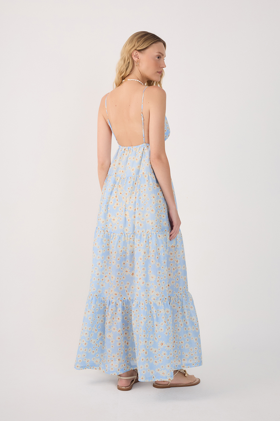 Long Margaridas Azul Print Dress_5