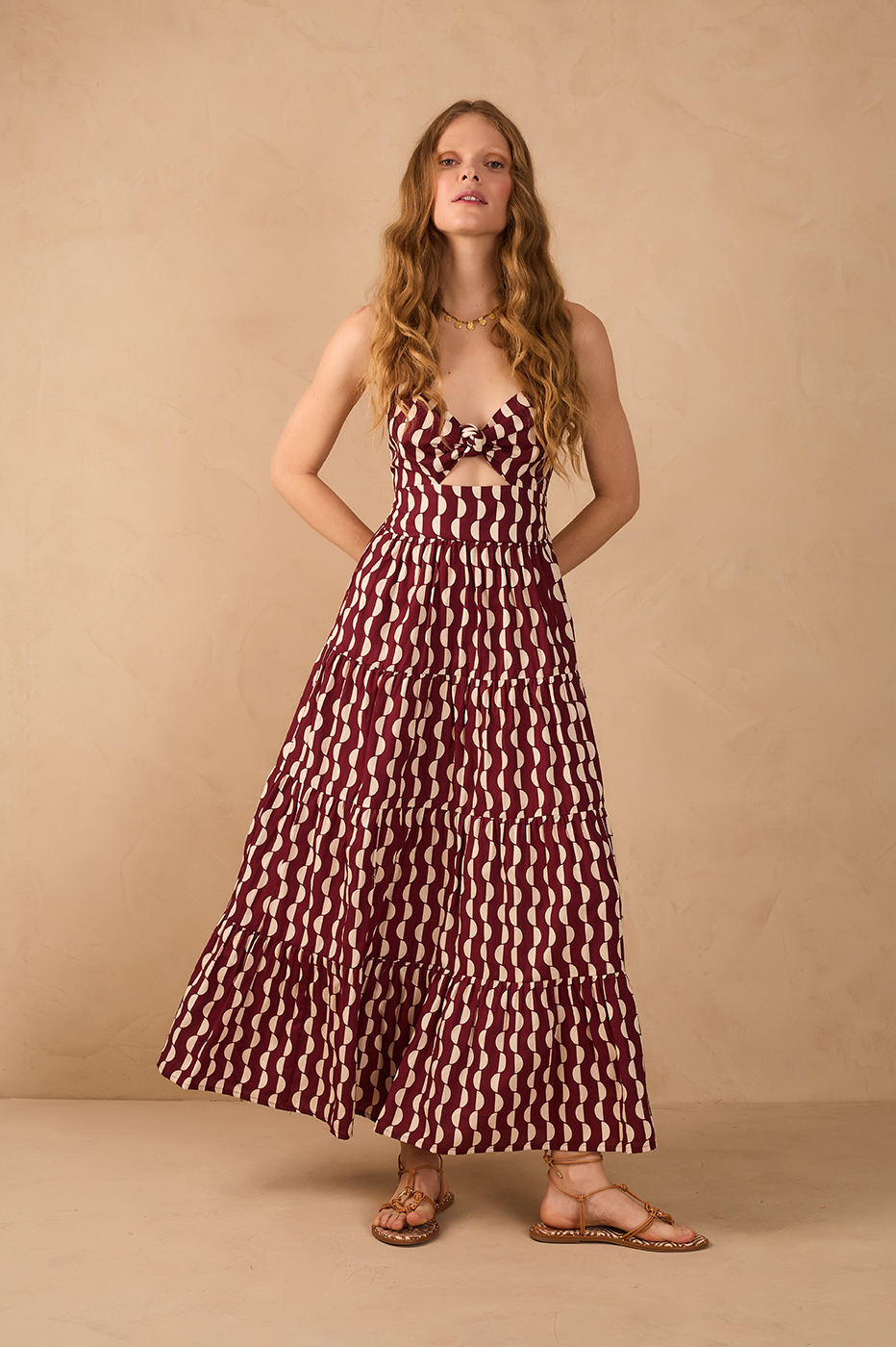 Marsala Copa Front Cut-Out Bow Back Ties Maxi Dress