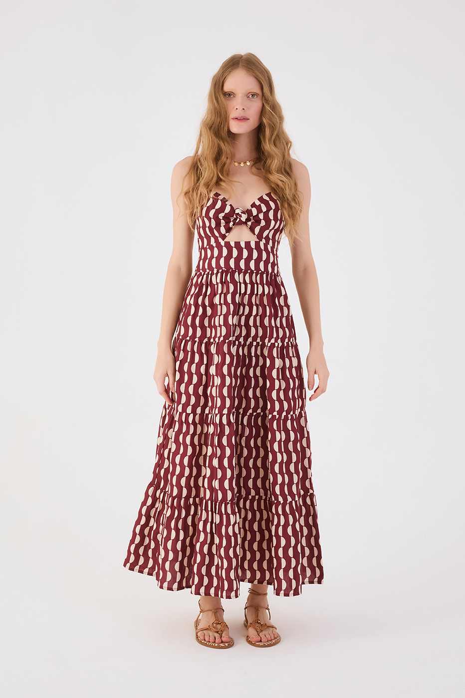 Marsala Copa Front Cut-Out Bow Back Ties Maxi Dress_2