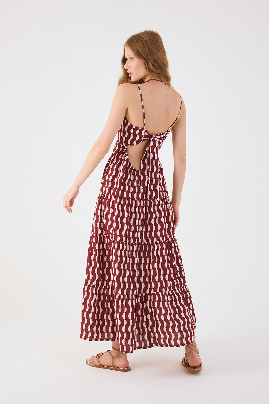 Marsala Copa Front Cut-Out Bow Back Ties Maxi Dress_5