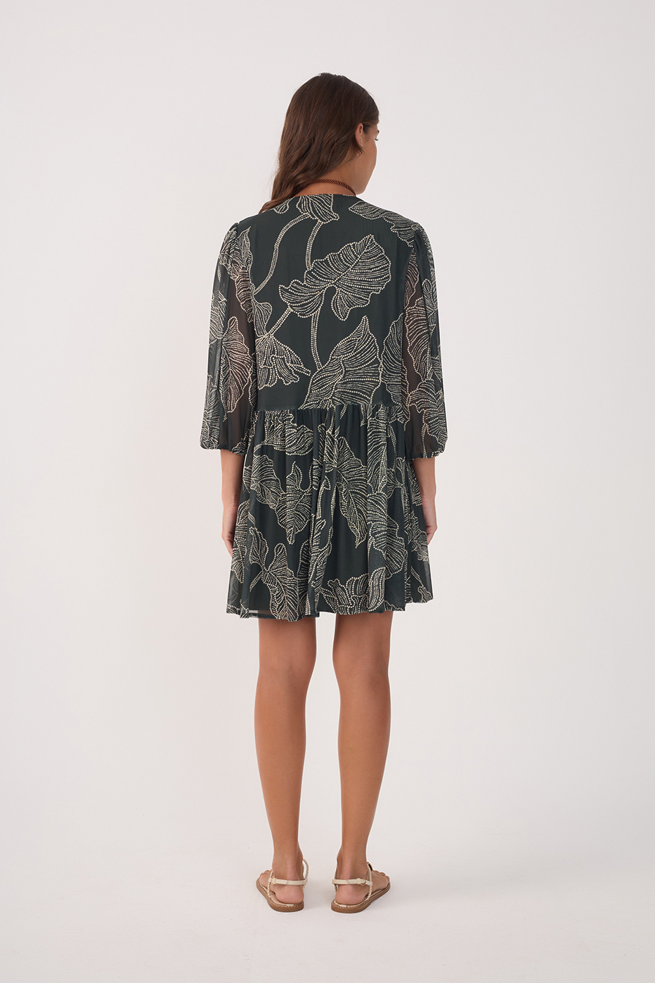 Black Ramos V Neck Puff Sleeve Mini Dress_5
