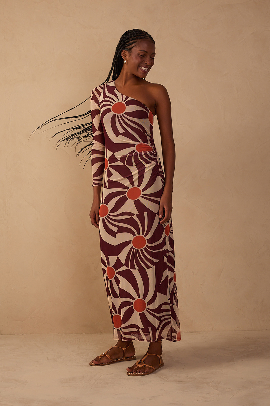 One-Shoulder Tulle Dress in Mormaço Print