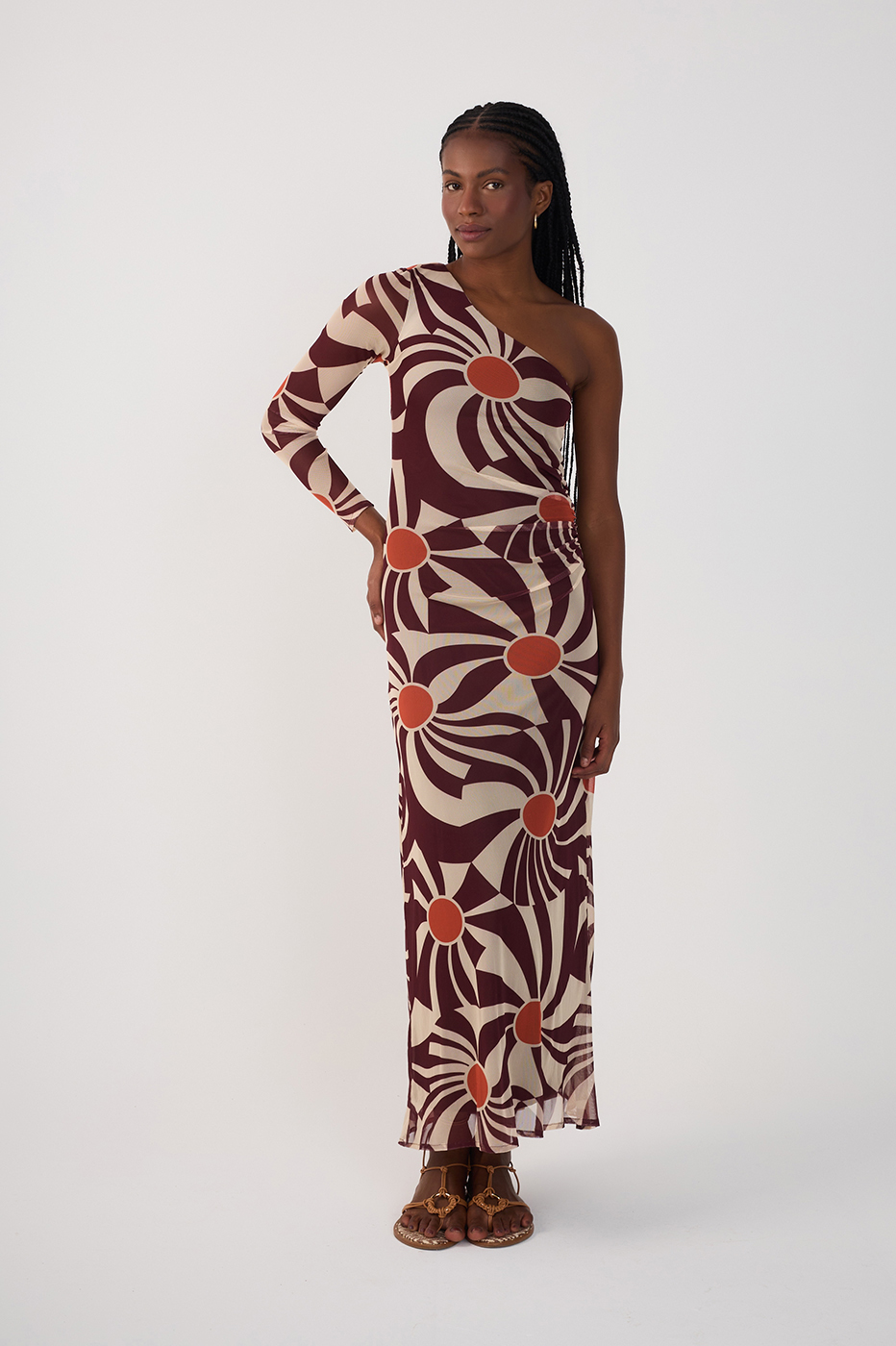 One-Shoulder Tulle Dress in Mormaço Print