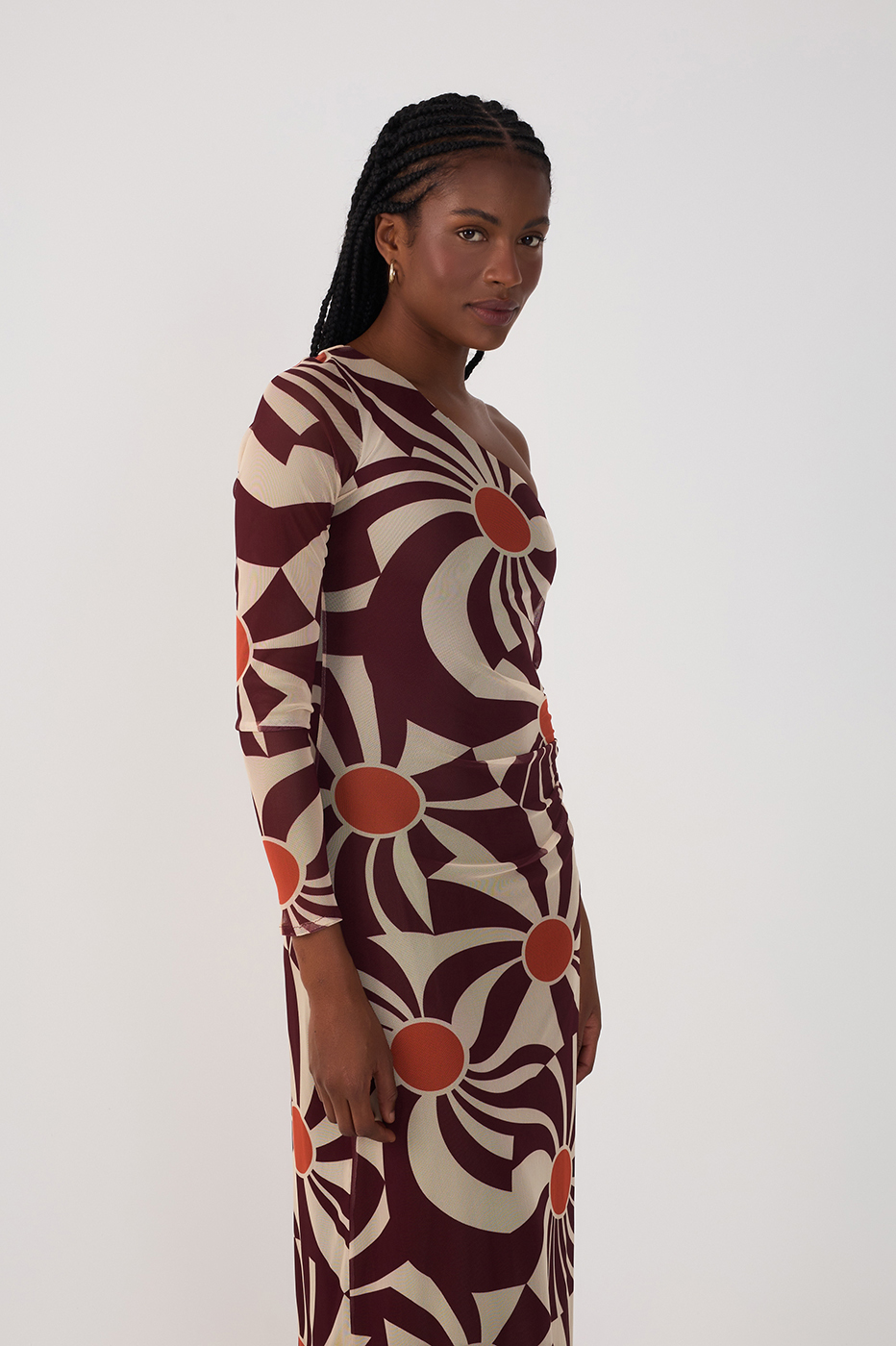 One-Shoulder Tulle Dress in Mormaço Print