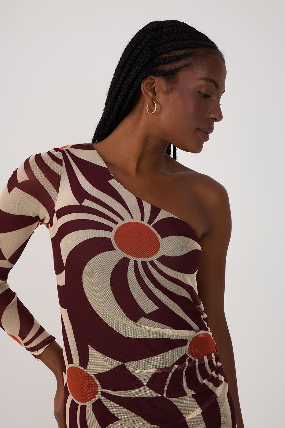 One-Shoulder Tulle Dress in Mormaço Print