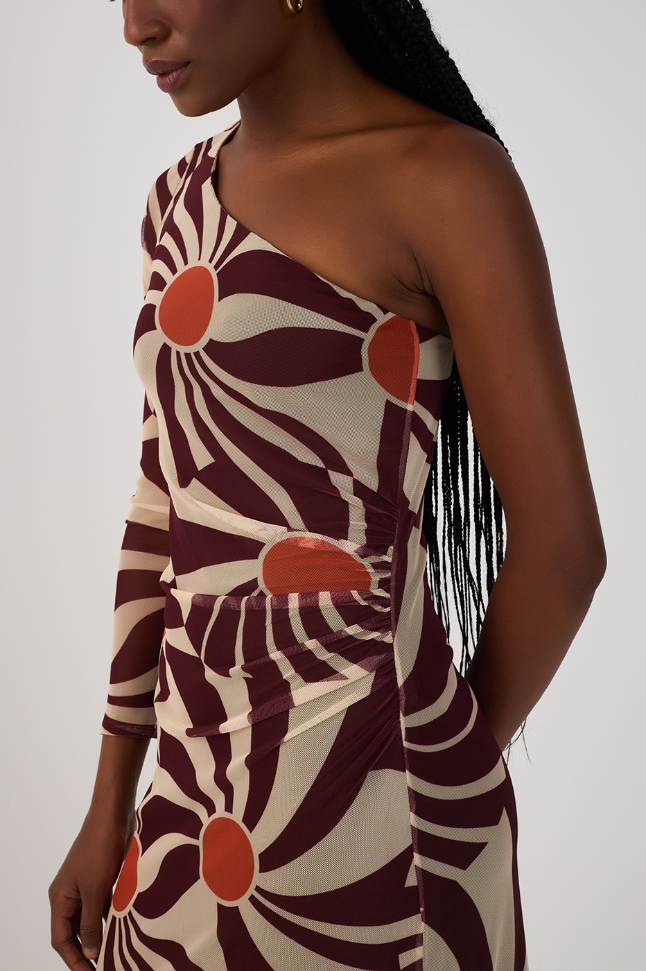 One-Shoulder Tulle Dress in Mormaço Print