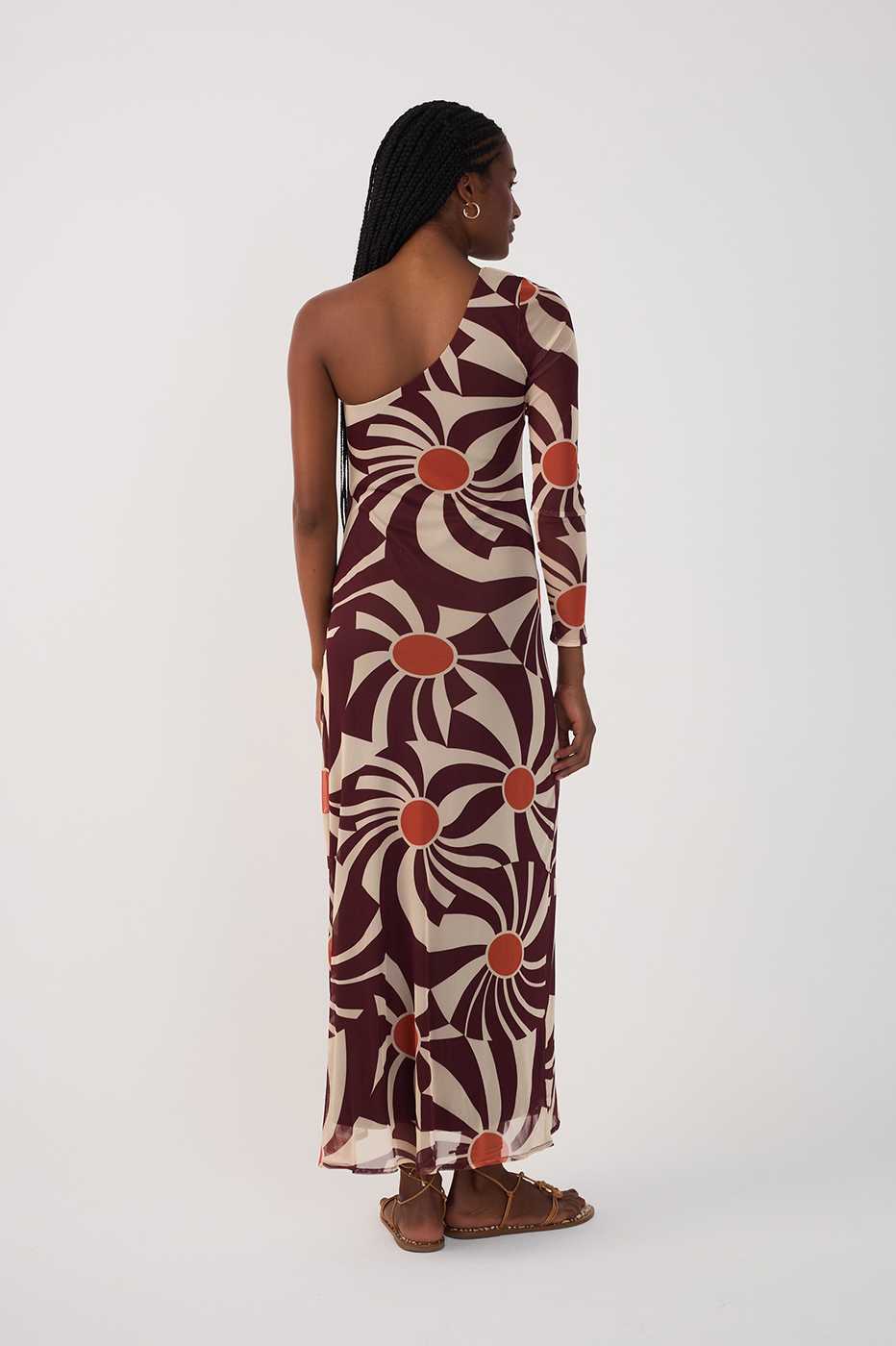 One-Shoulder Tulle Dress in Mormaço Print