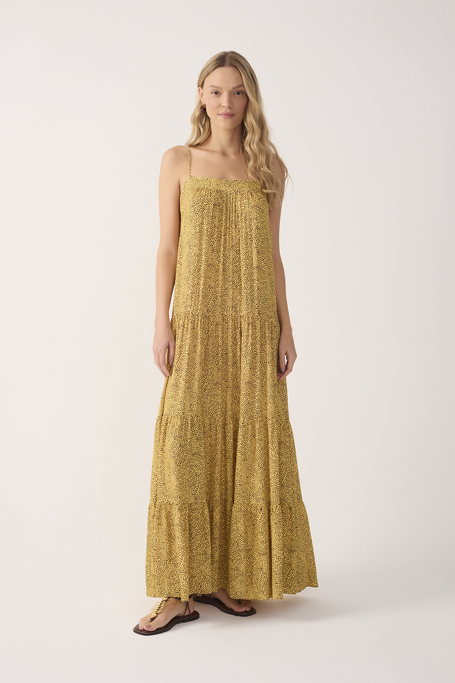 Yellow Gotas Smocked Tiered Maxi Dress_3
