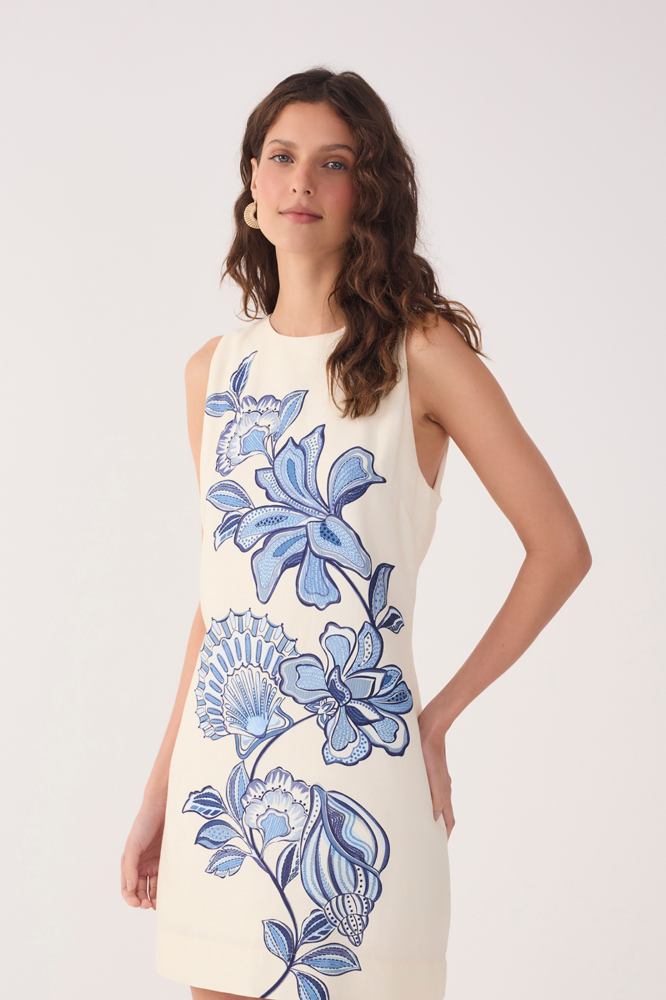Linen Flor Do Oceano Print Dress_4