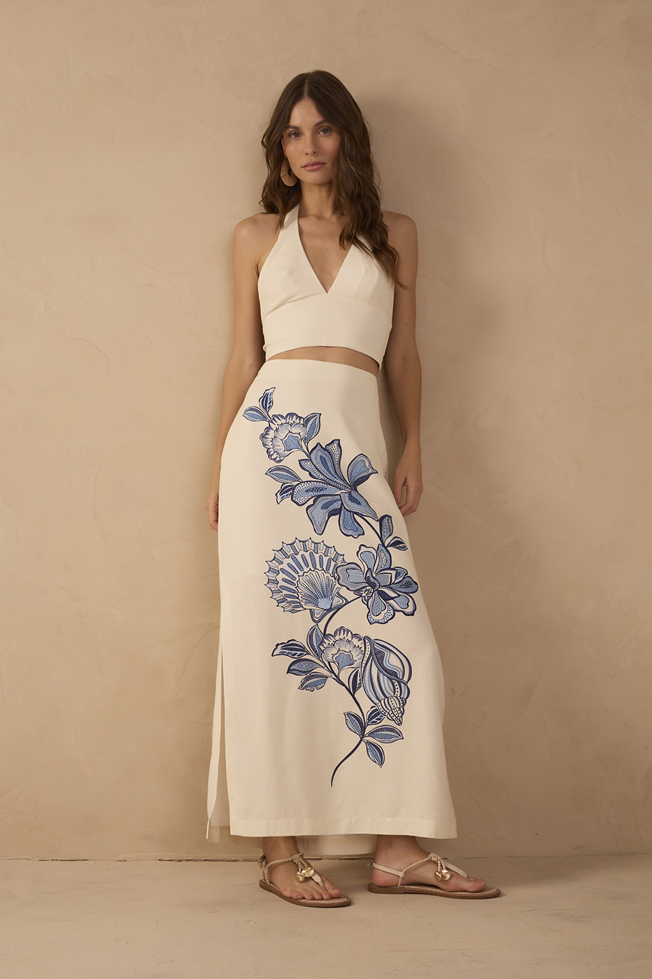 Off-White Flor Top and Maxi Skirt Linen Set_1