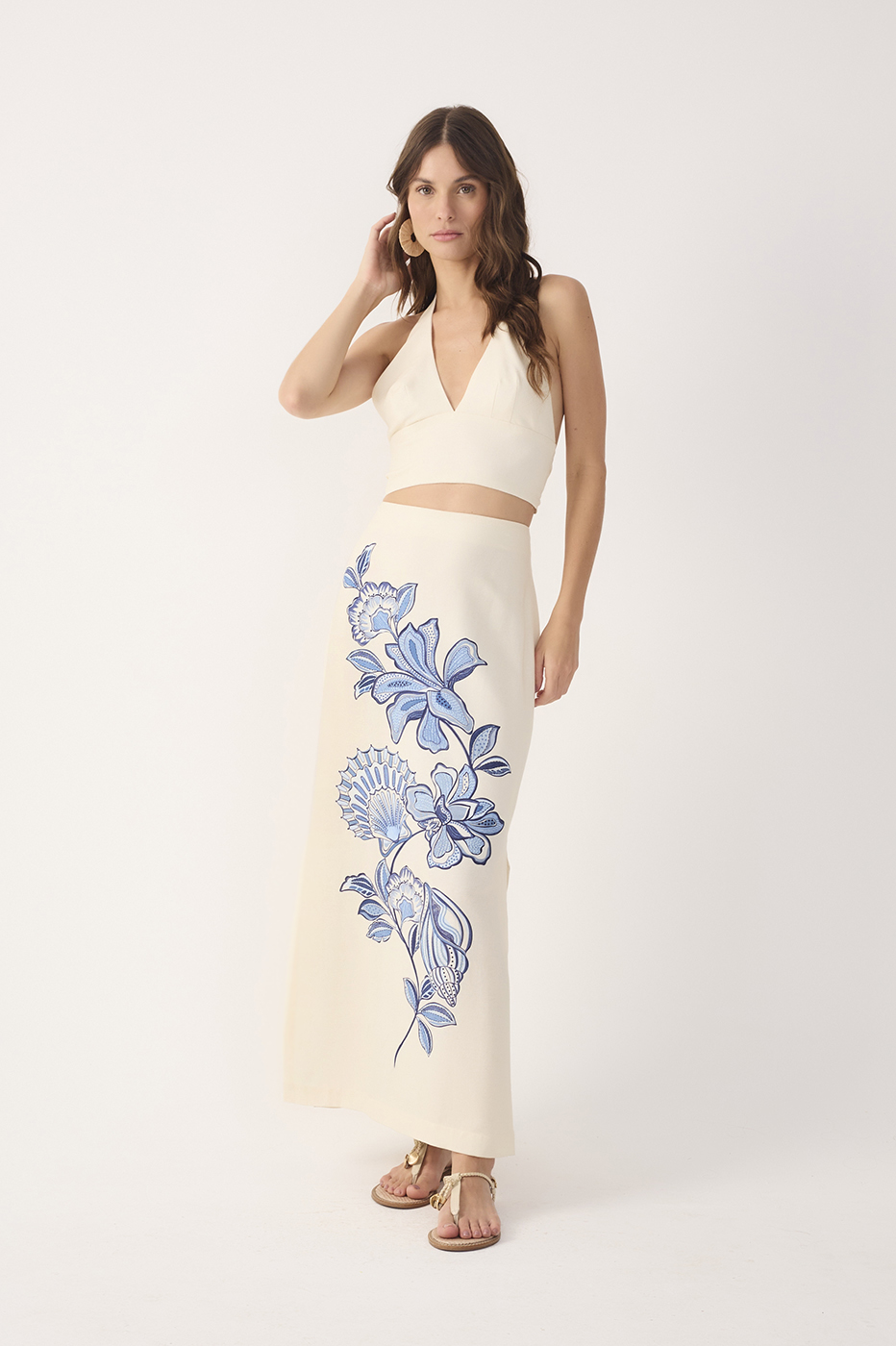 Off-White Flor Top and Maxi Skirt Linen Set_2
