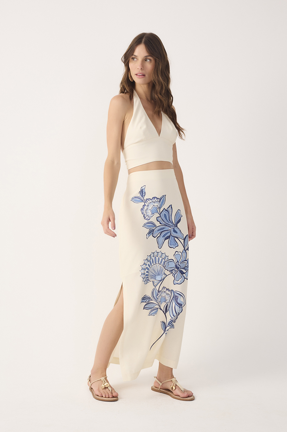 Off-White Flor Top and Maxi Skirt Linen Set_3