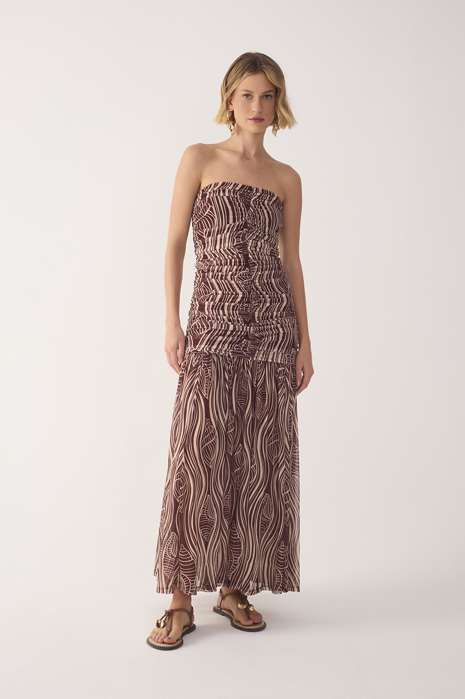 Brown Som Sleeveless Ruched Maxi Dress_2