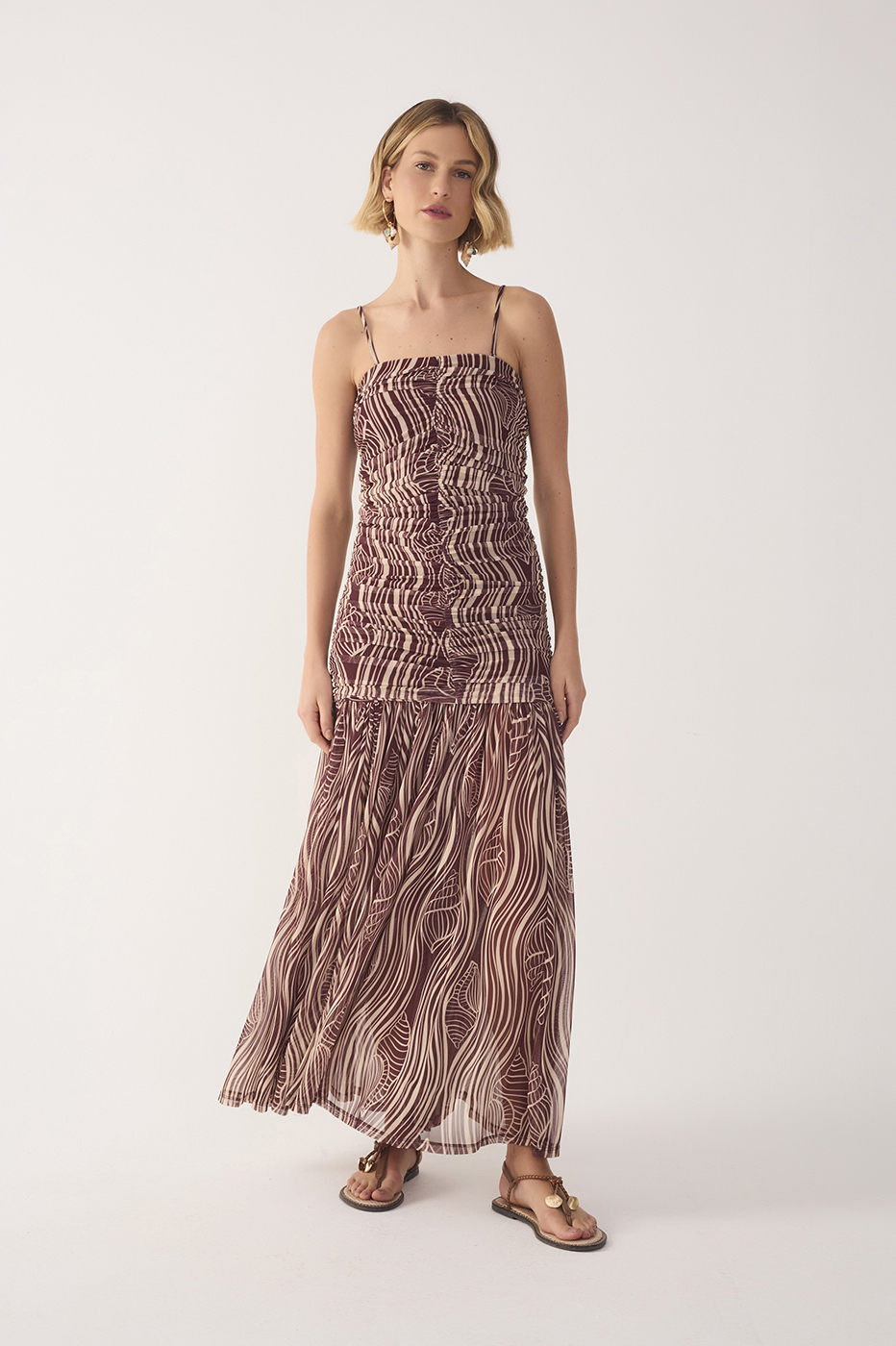 Brown Som Sleeveless Ruched Maxi Dress_5