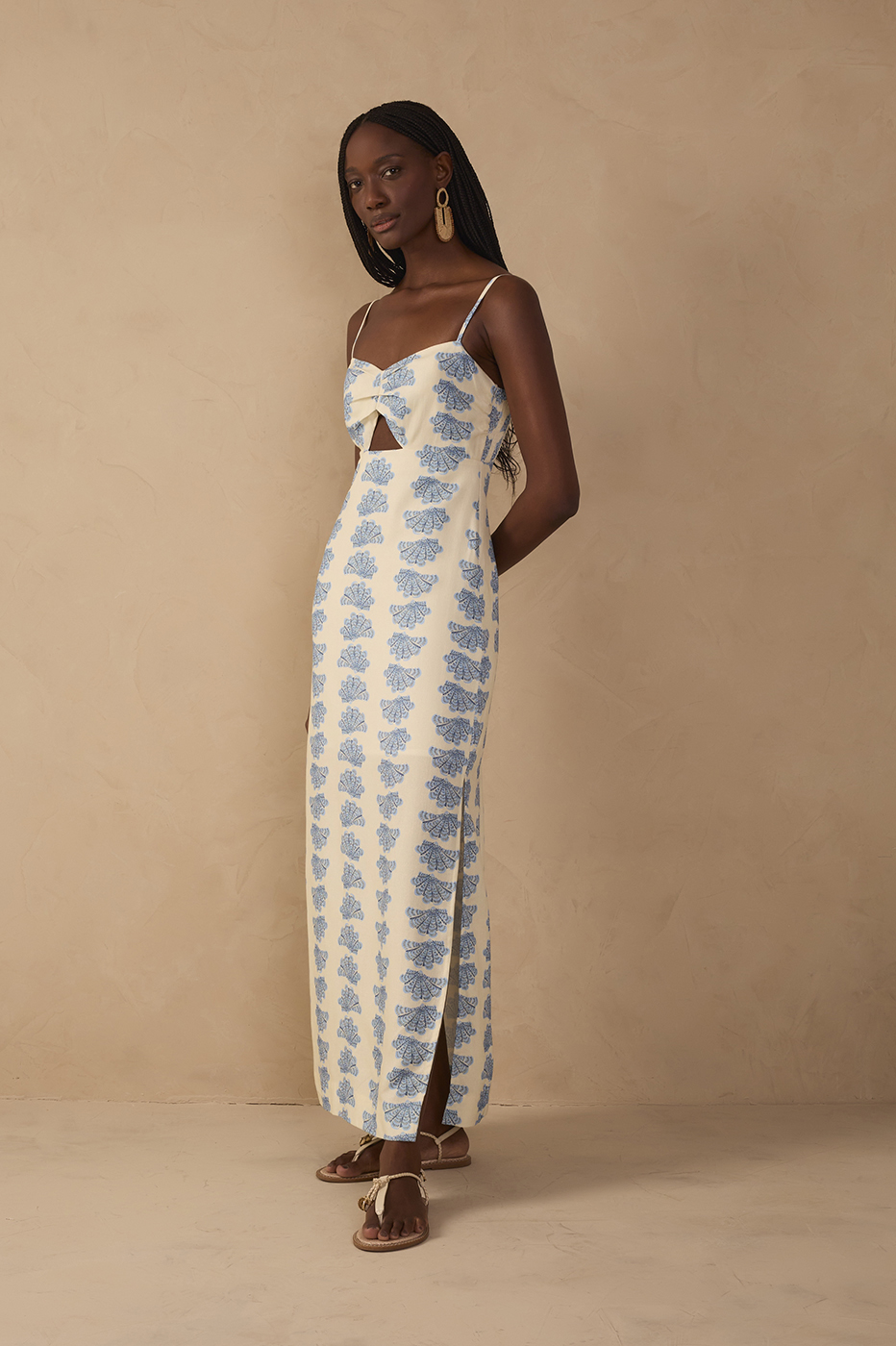 Off-White Aquario Side Slit Linen Maxi Dress_1