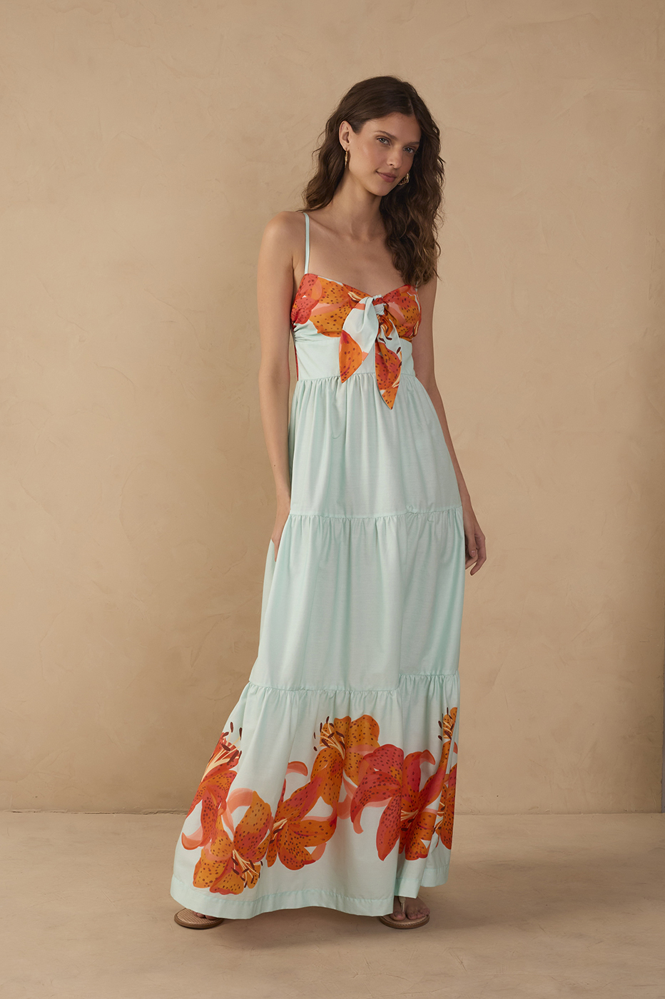 Vestido Cropped Tricoline Estampa Lírios_1