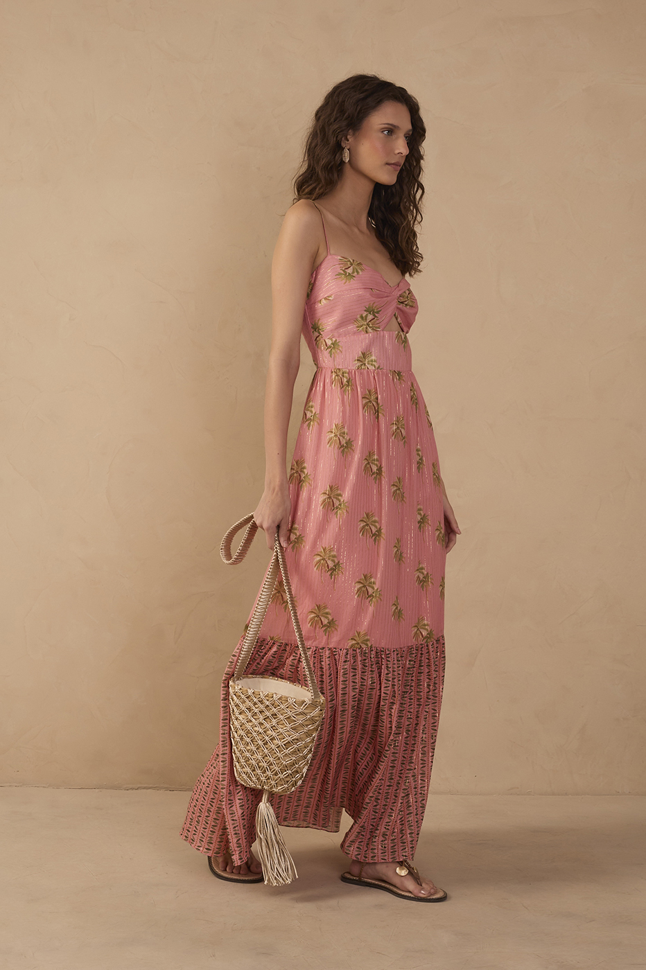 cut out tiered maxi dress Pink Oásis Cut-Out Tiered Maxi Dress