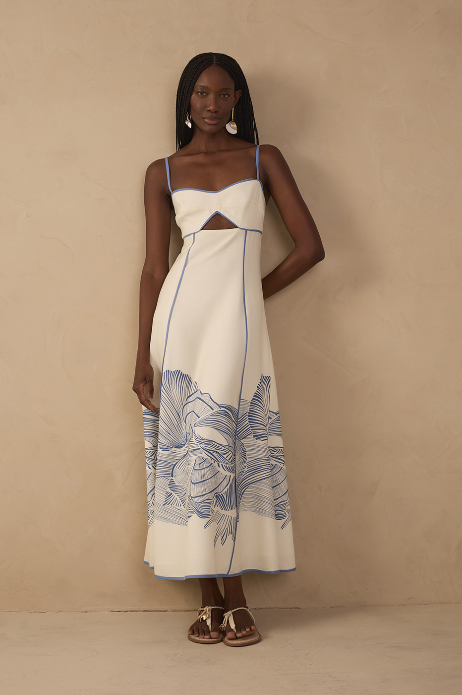 Off-White Mergulho Cut-Out Linen Midi Dress