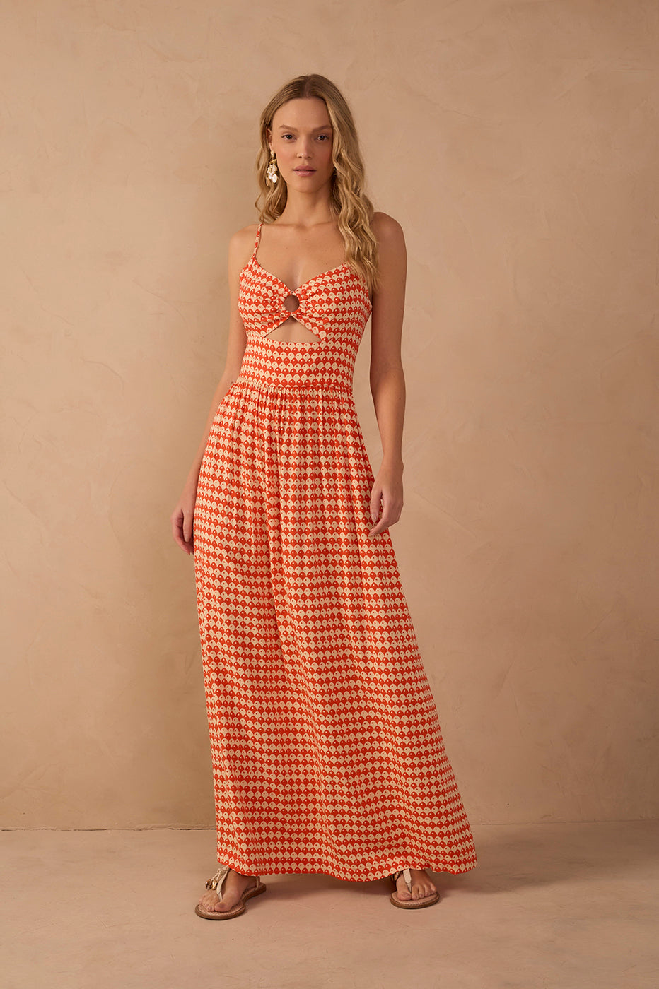 Red Escama Cut-Out Sleeveless Maxi Dress