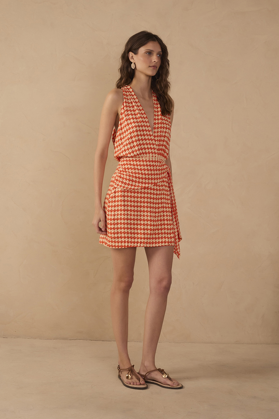 red mini wrap dress Escama V Neck 11.6.25 line silhouette Natalie Wood's blue dress SIZE:M-L/6-10