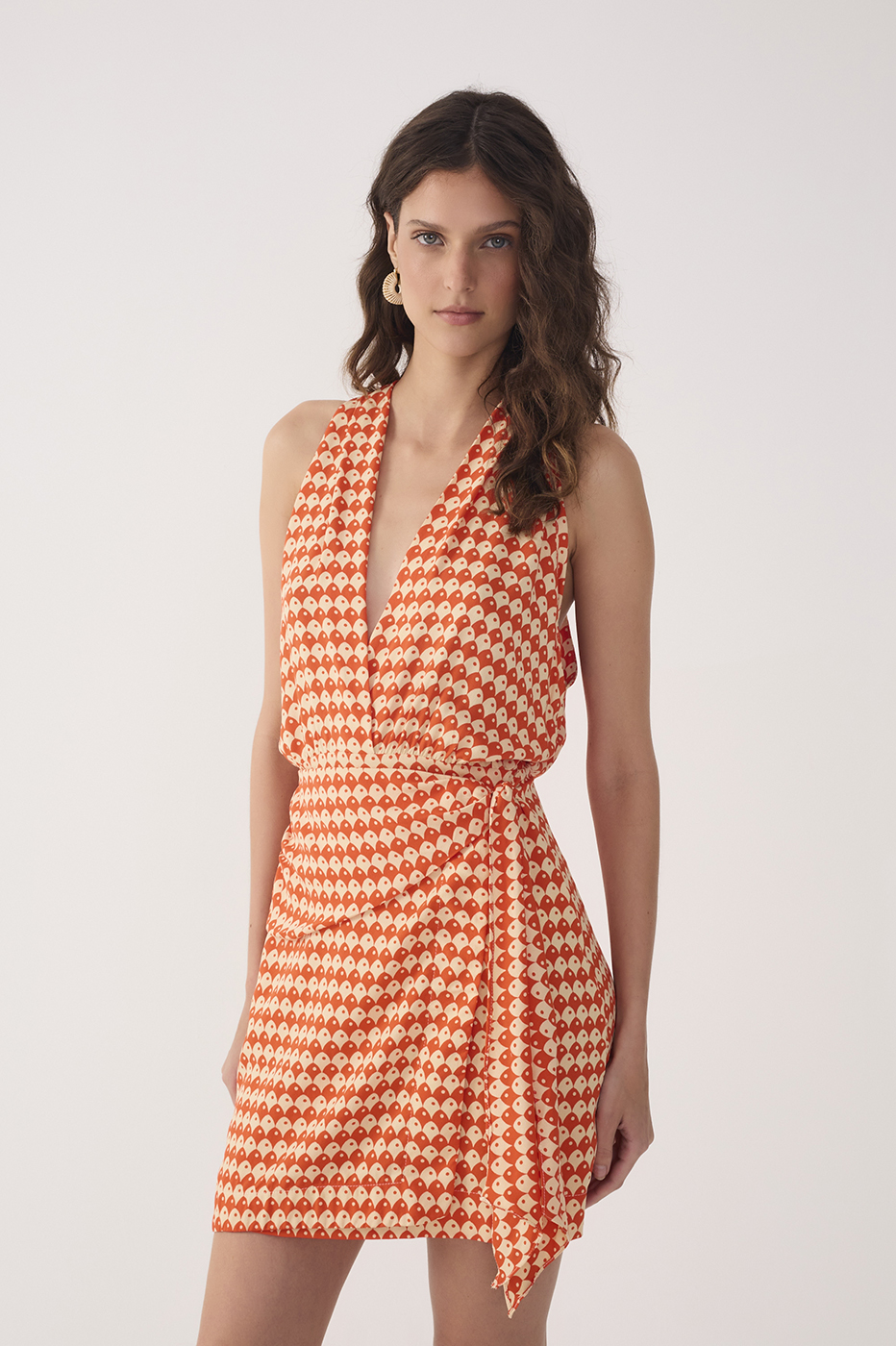 Red Escama V Neck Wrap Mini Dress_4