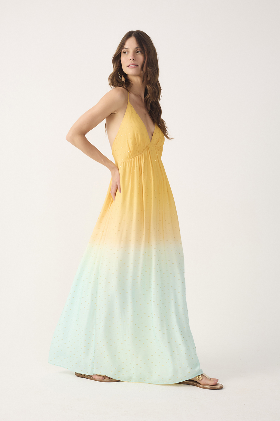 Bicolor Nascente V Neck Lurex Maxi Dress_3