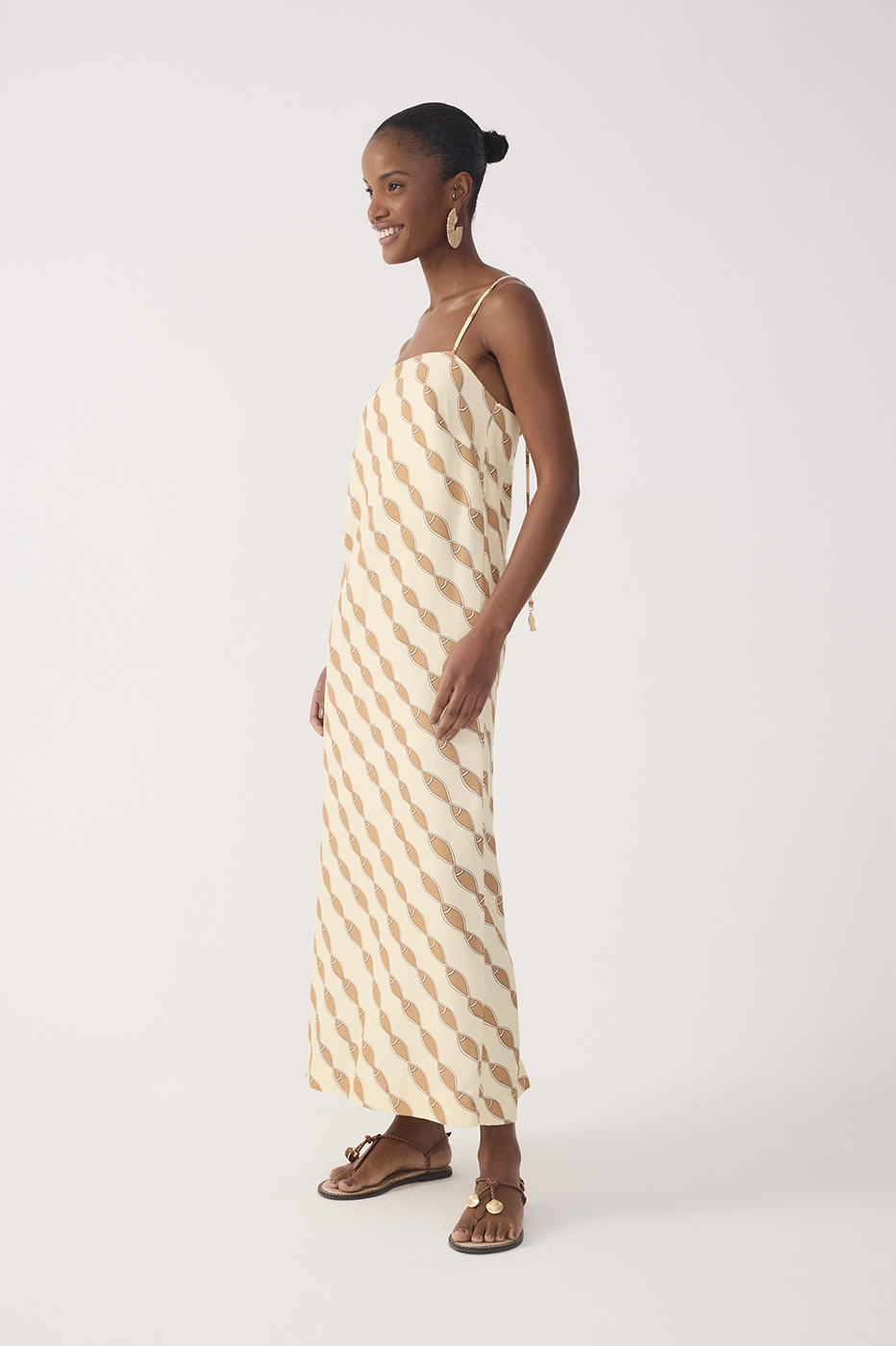 Beige Cardume Square Neck Linen Maxi Dress_3