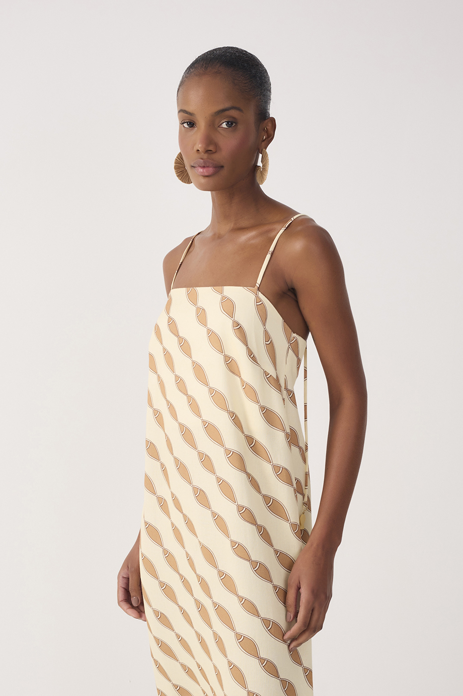 Beige Cardume Square Neck Linen Maxi Dress_4