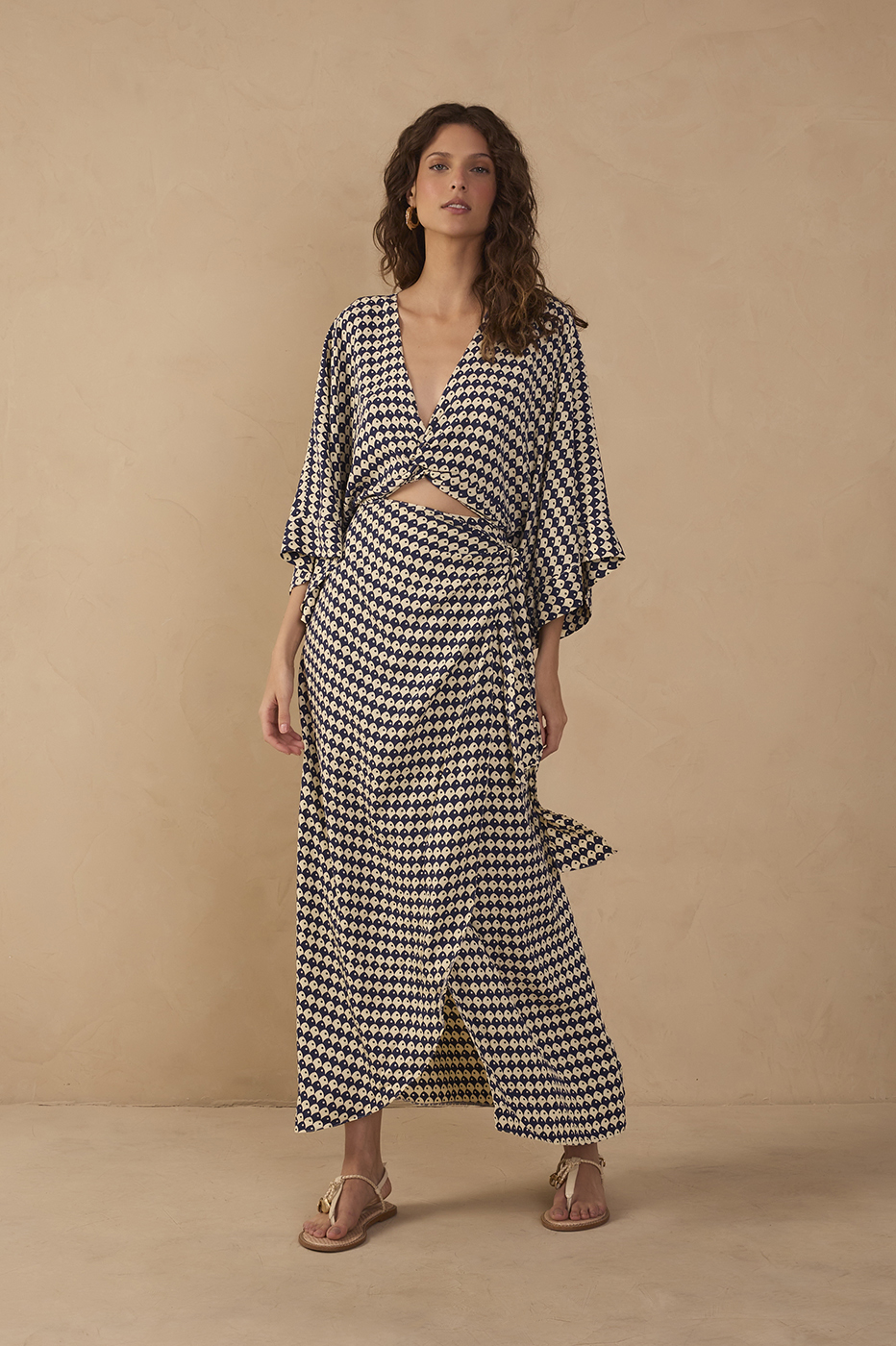 Blue Escama Kimono Sleeve Wrap Maxi Dress in Escama Azul Print | Dress To