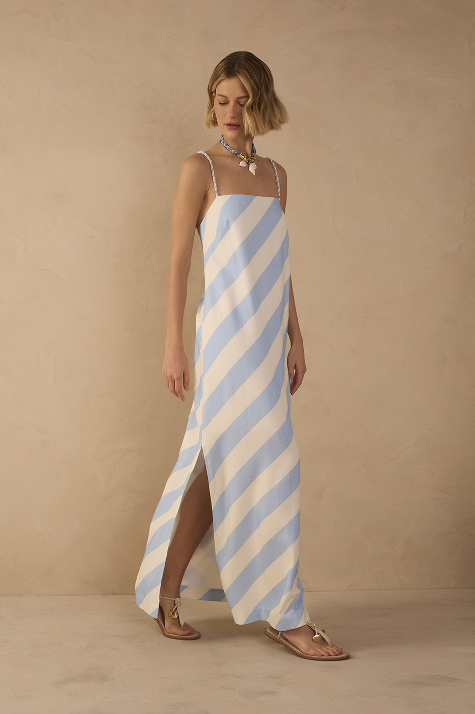 Blue Caminho Rope Ties Side Slit Maxi Dress in Caminho do Mar Print | Dress  To