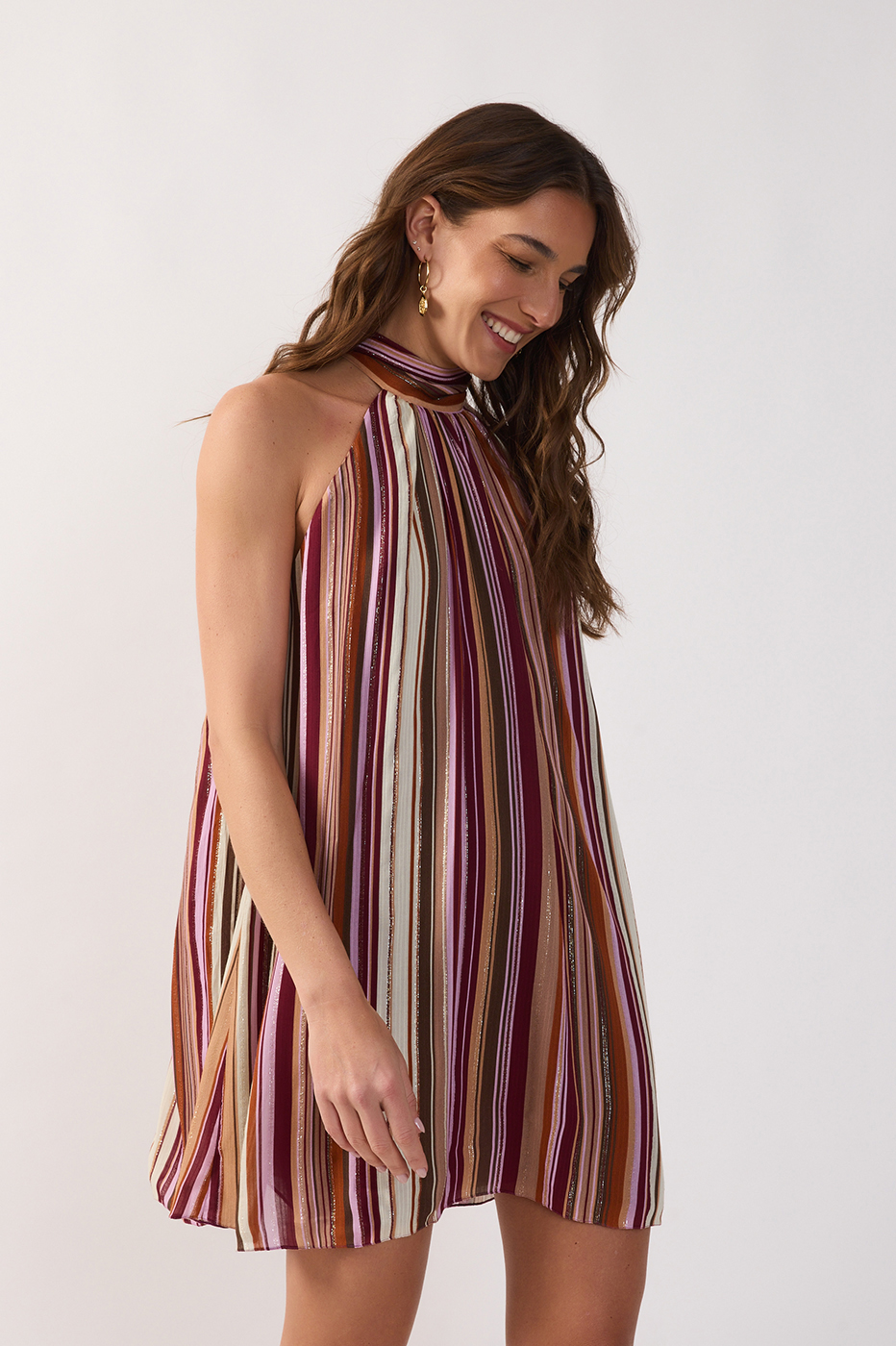 Aurora Stripes Lurex Neck Ties Mini Dress_4