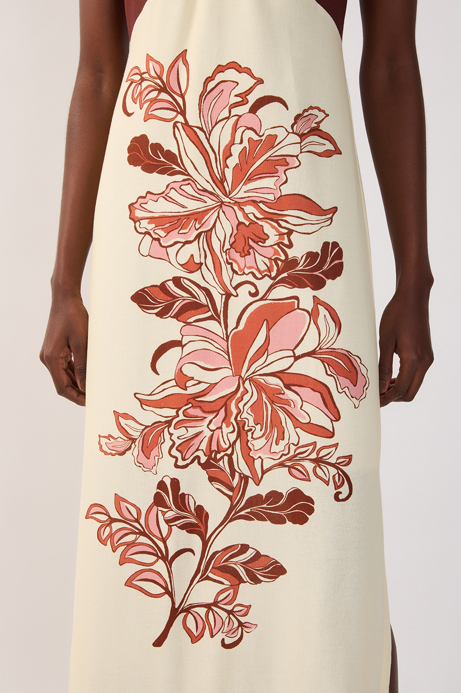 Brown V Neck Back Ties Linen Maxi Dress_5