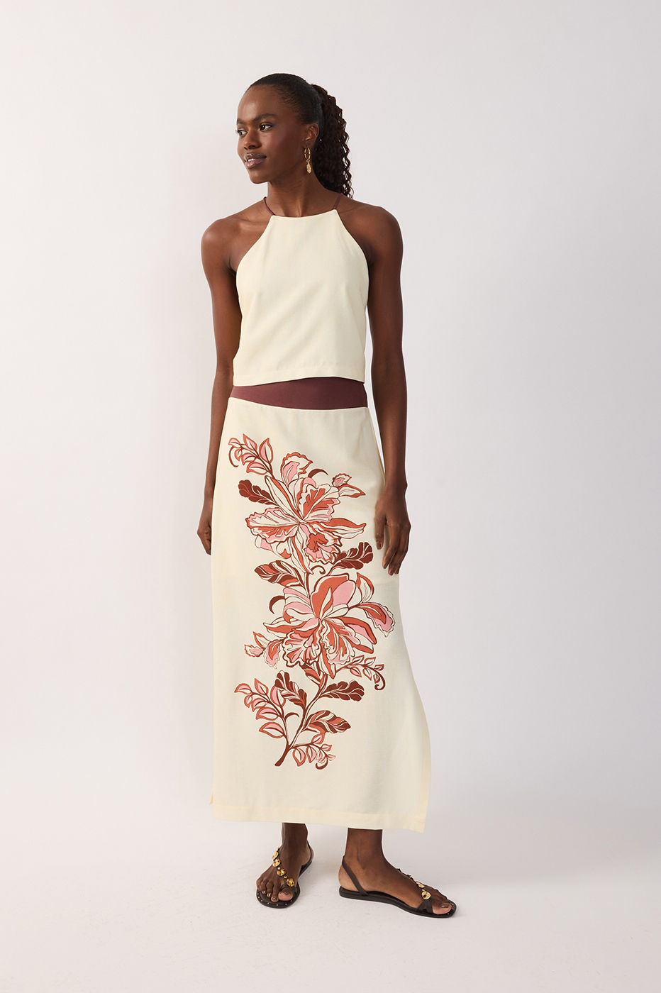 Brown Back Tie Crop Top & Maxi Skirt Set_2