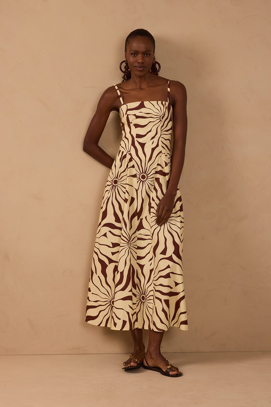 brown maxi dress cotton Adjustable Strap brown dress
