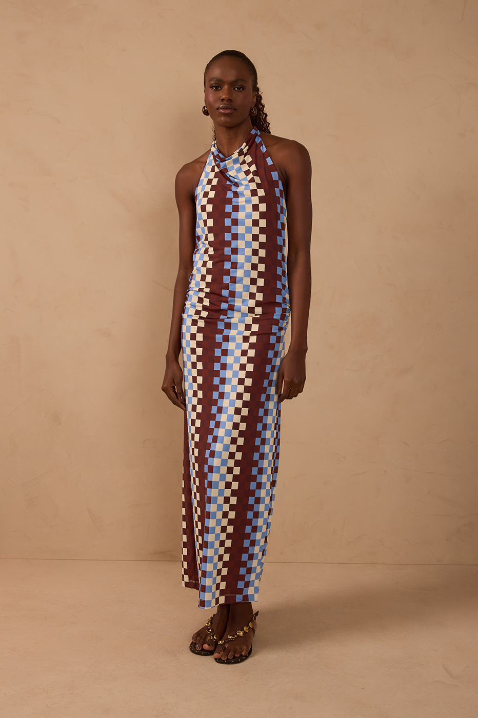 Multicolor Harmonia High Neck Open Back Jersey Maxi Dress_1