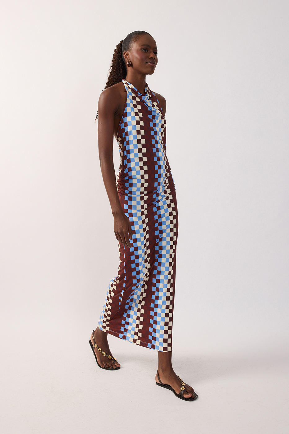 Multicolor Harmonia High Neck Open Back Jersey Maxi Dress_3