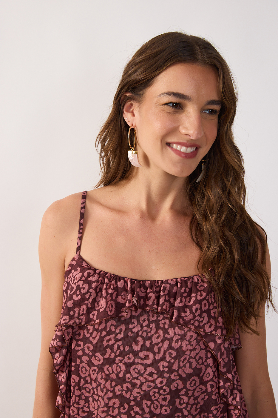 Brown Ruffled Sleeveless Mesh Mini Dress_5