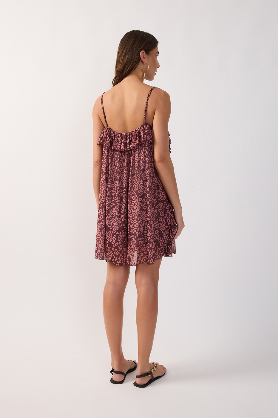 Brown Ruffled Sleeveless Mesh Mini Dress_7
