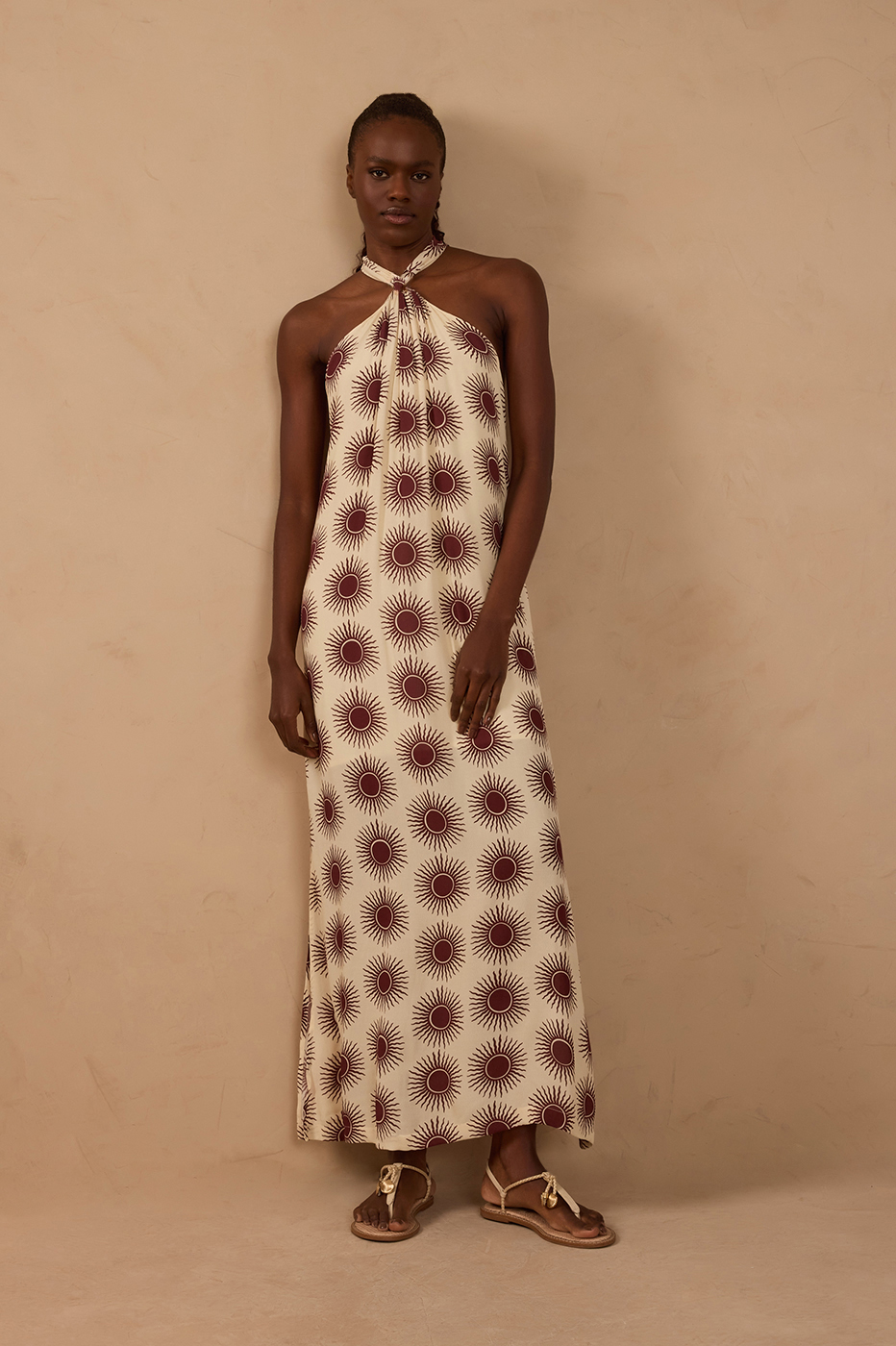 Off-White Halter Neck Slit Maxi Dress_1