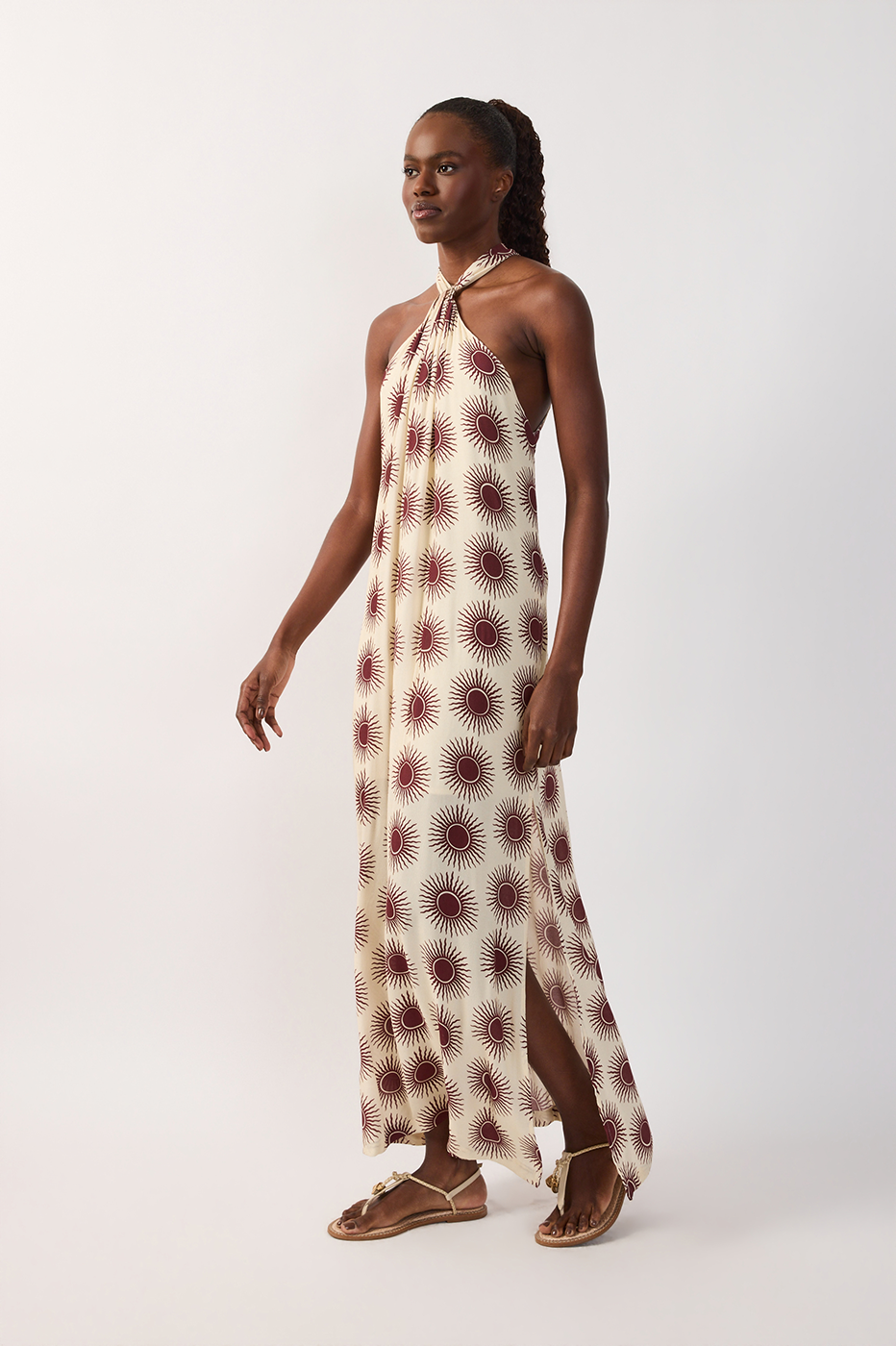 Off-White Halter Neck Slit Maxi Dress_3