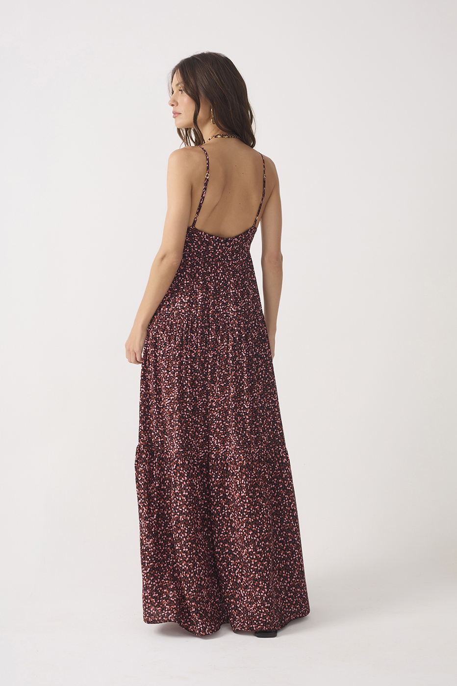 Brown V Neck Adjustable Strap Maxi Dress_6