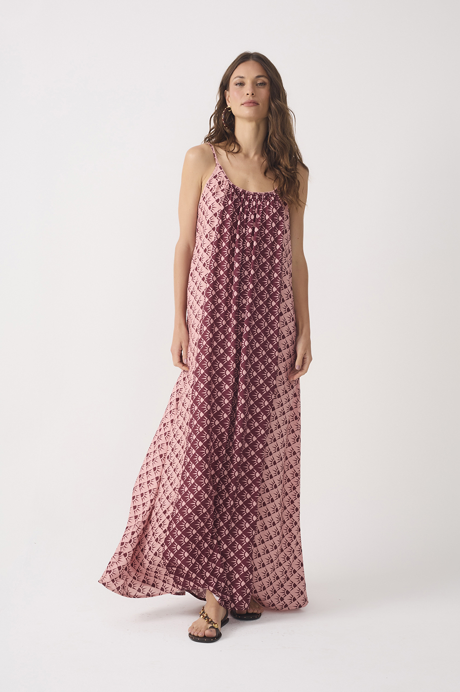 Wine Mixed Sleeveless Maxi Dress_2