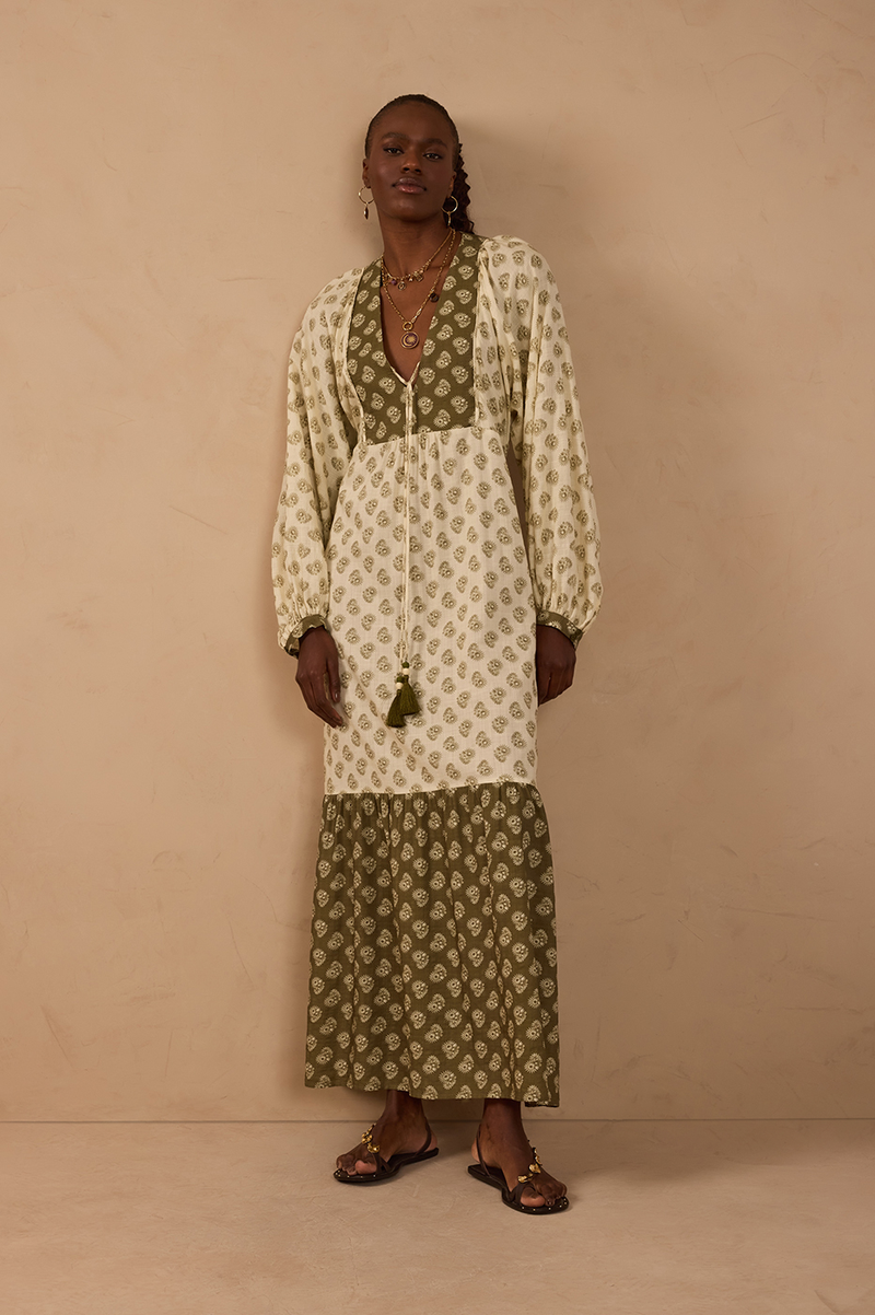 Off-White Ties Puff Sleeve Maxi Dress_1