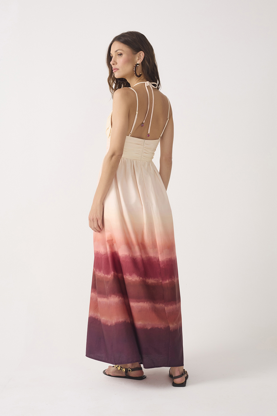 Multicolor Neck Ties Pockets Maxi Dress_6