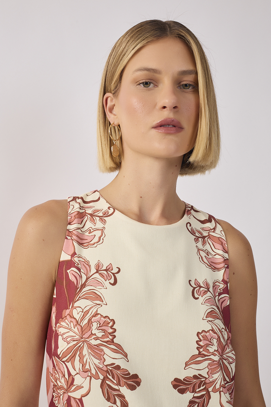 Off-white Onda Floral Sleeveless Back Detail Linen Mini Dress_5
