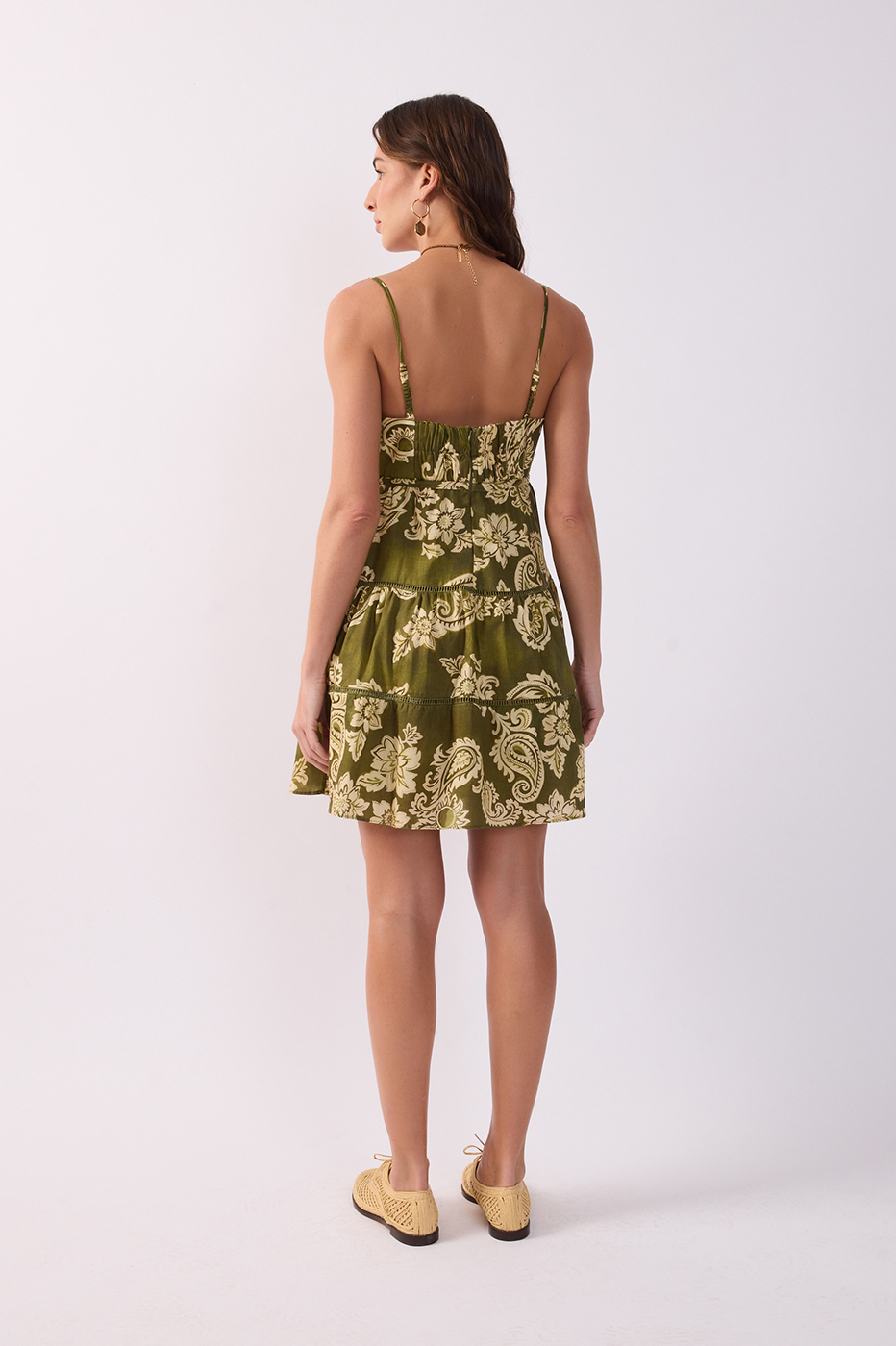 Green Adjustable Strap Tiered Mini Dress_5