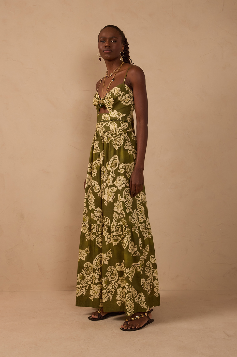 Green Cut-Out Lace Back Ties Maxi Dress_1
