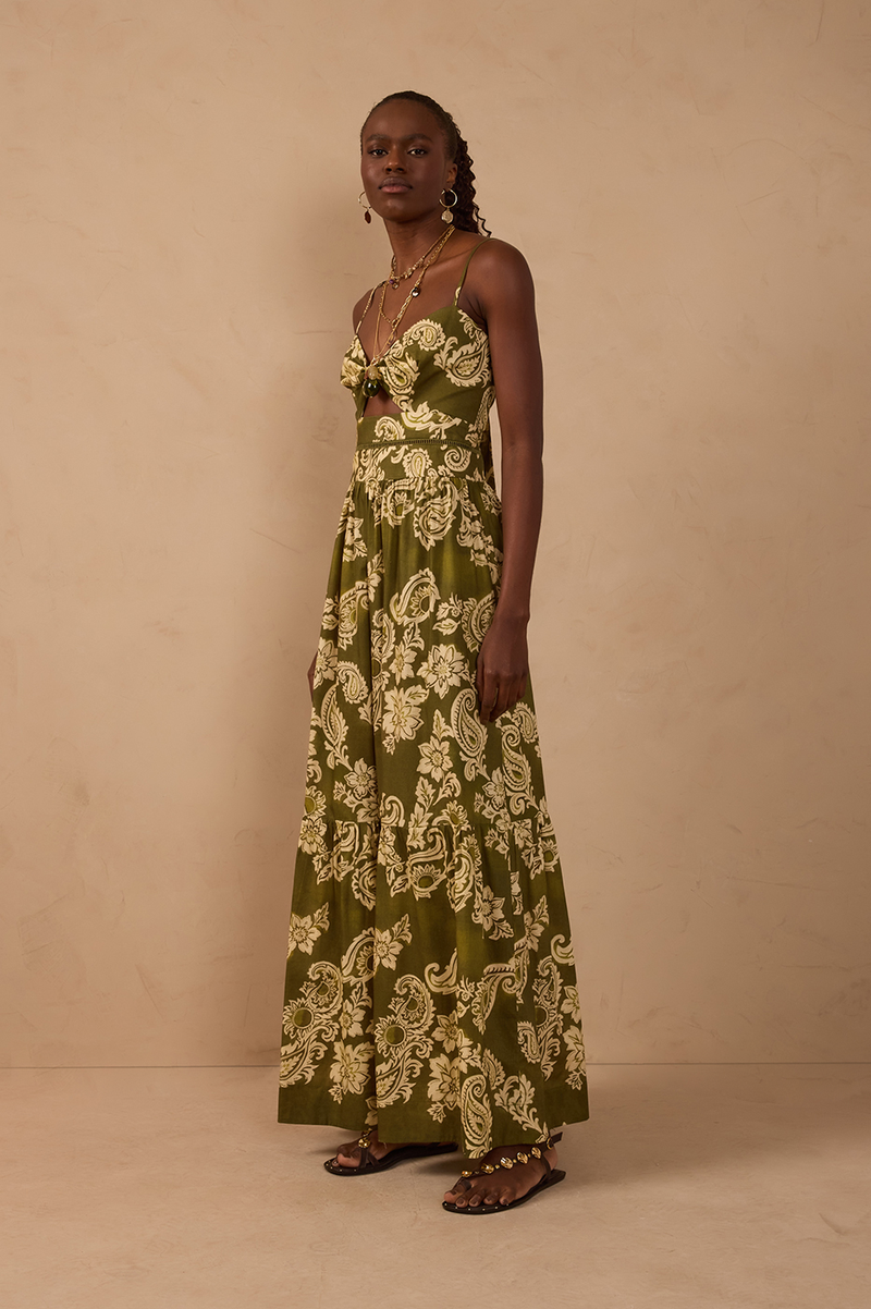 Green Cut-Out Lace Back Ties Maxi Dress_1