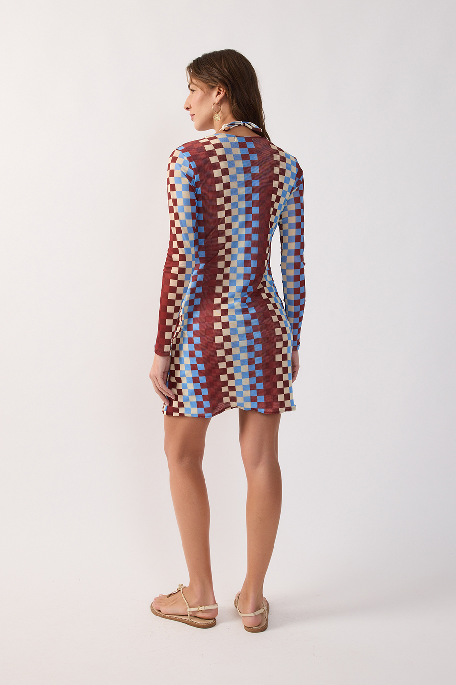 Multicolor Harmonia V Neck Long Sleeve Wrap Tulle Mini Dress_7